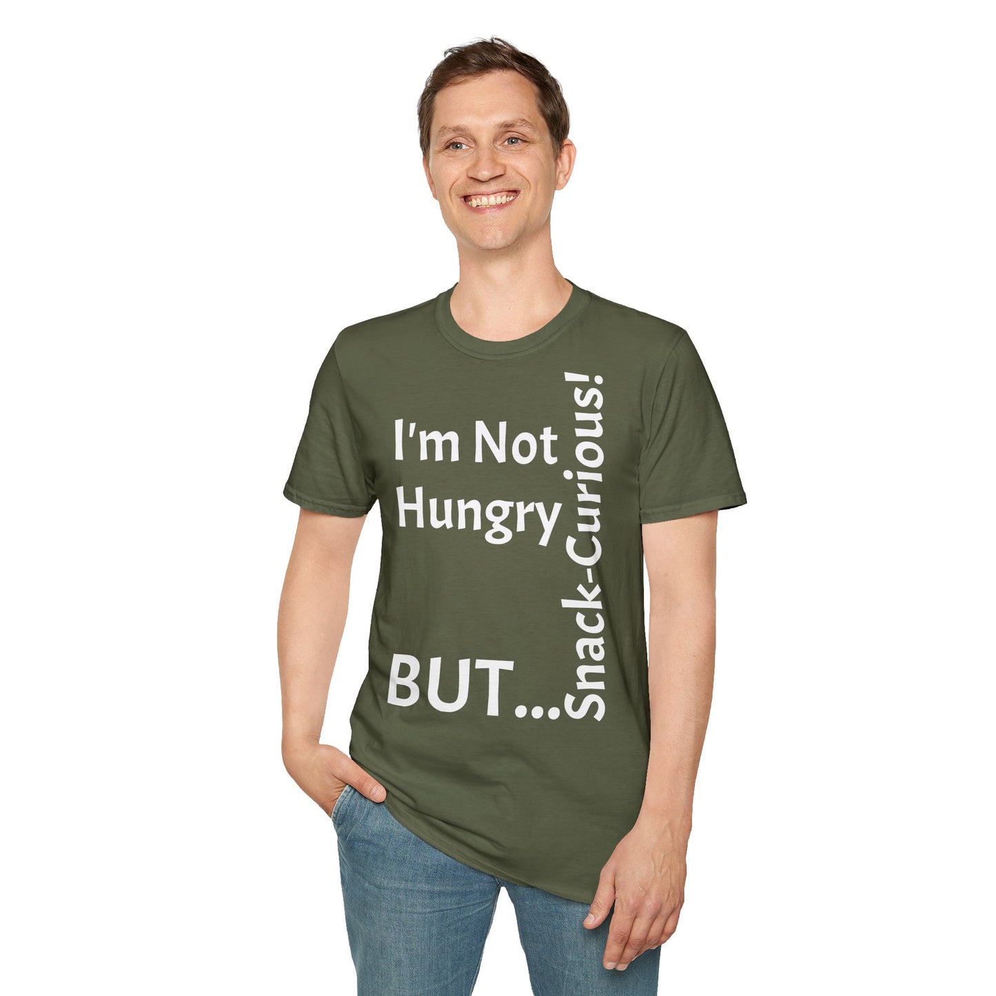 "I'm Not Hungry, But... Snack-Curious!" - T-Shirt Unissexo de Algodão Suave